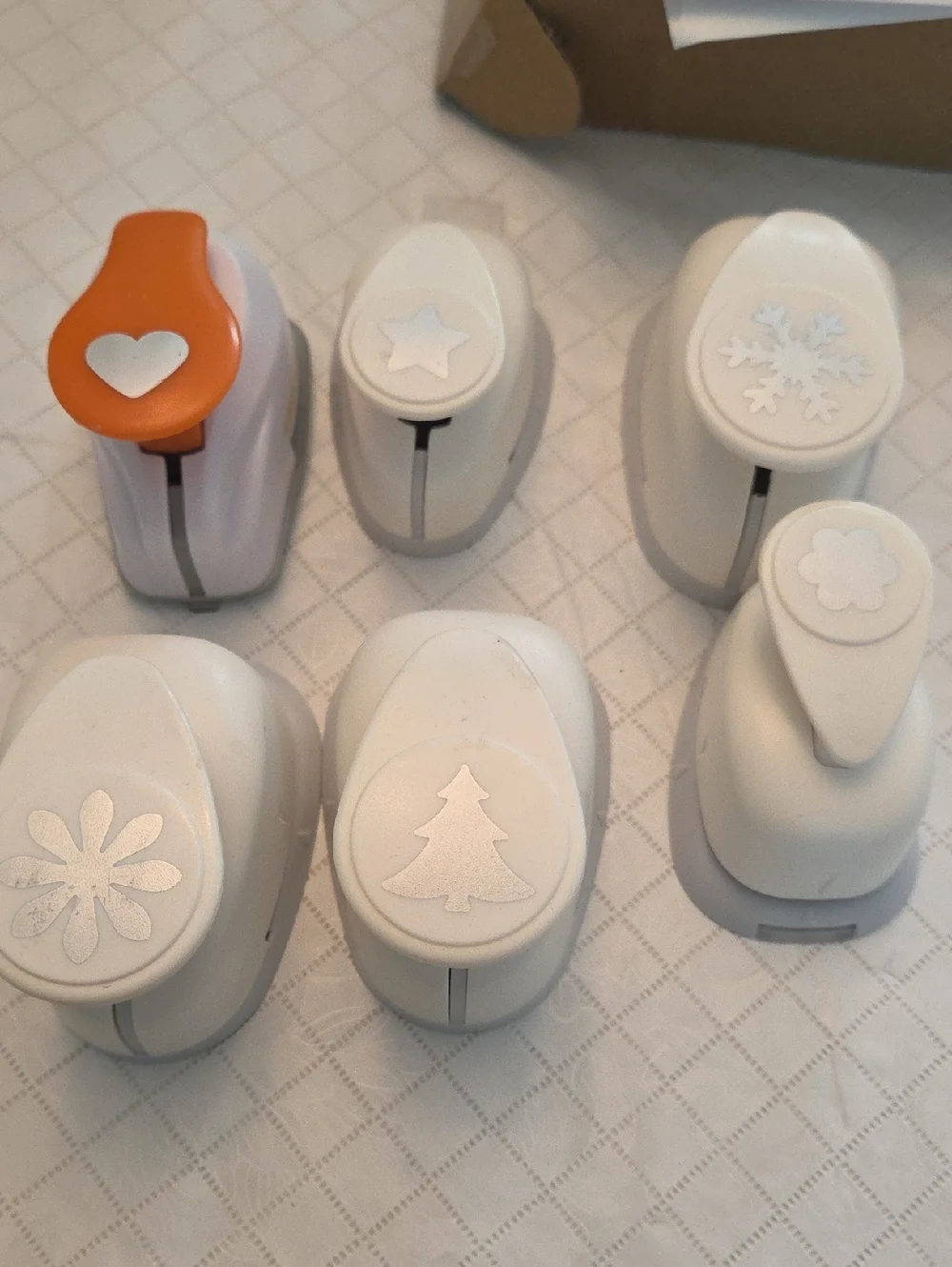Set of 6 Craft Paper Punches - White with Orange Accent